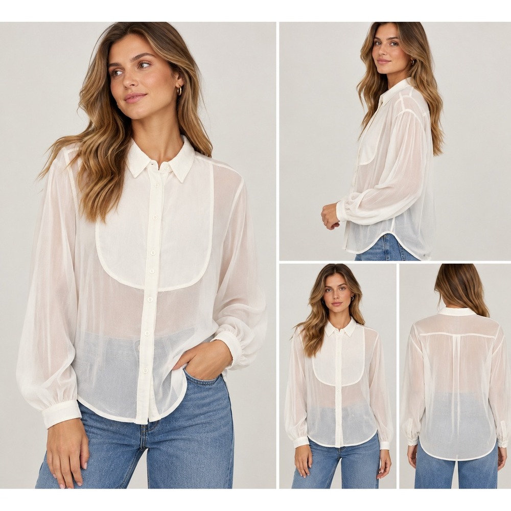 Gap Sheer Tuxedo Blouse Size S Ivory Velvet Bib Victorian, Gothic, Romantic